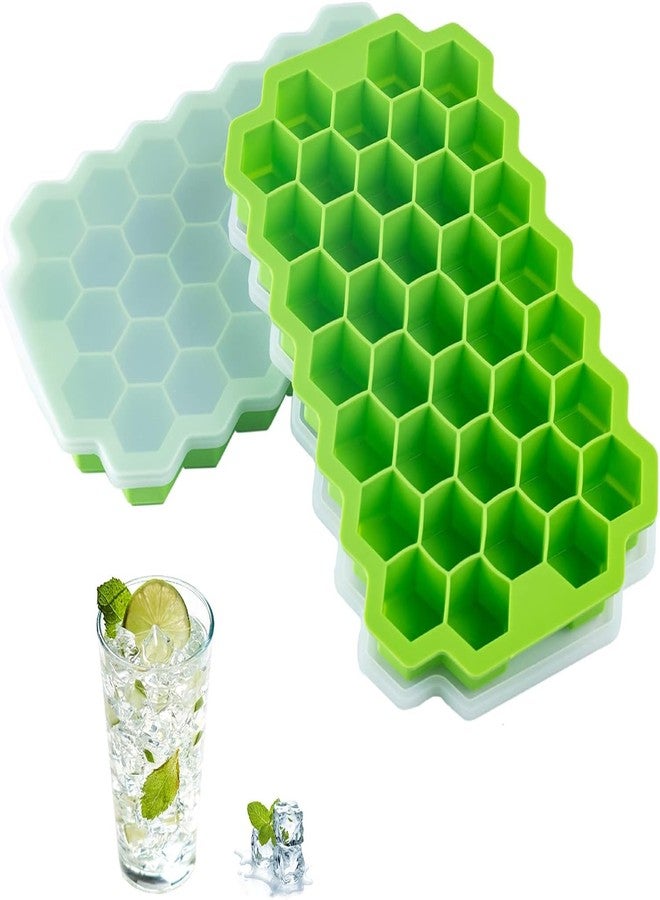 SAMEZONE Ice Cube Tray with Silicon Ice Mold Trays Flexible Silicone Honeycomb Shape 37 Cavity Ice Cube Tray with Lid Mould Ice Trays for Chilled Drinks, Reusable Multicolor (Pack of 1) - Image 2
